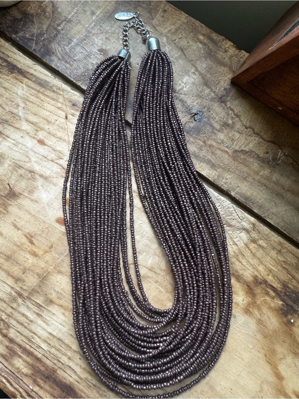 Eggplant Purple Multi Strand Seed Bead Necklace Bohemian Statement